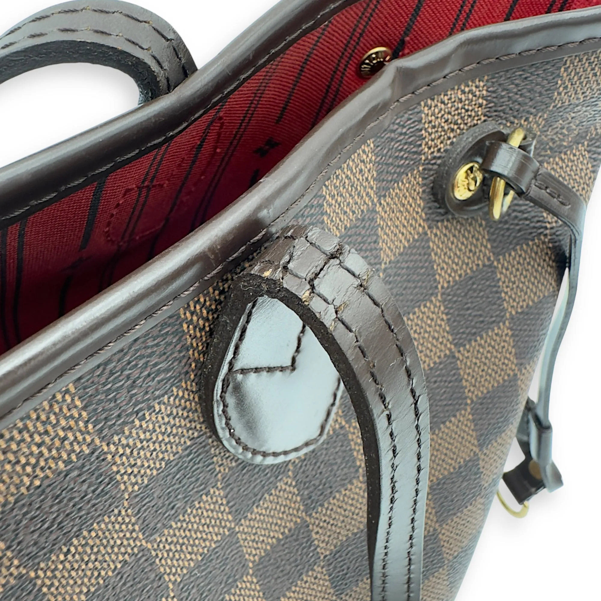 Neverfull PM Brown Tote Bag in Coated Canvas, Gold hardware