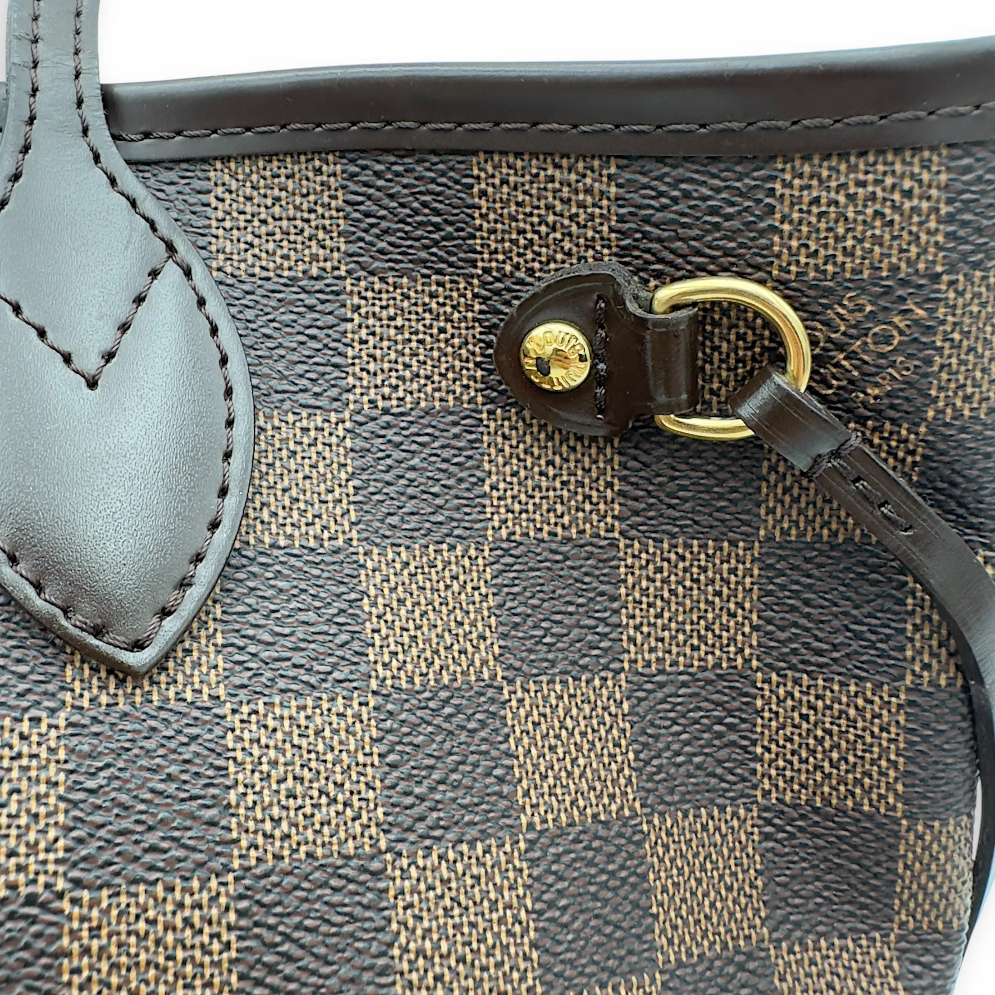 Neverfull PM Brown Tote Bag in Coated Canvas, Gold hardware
