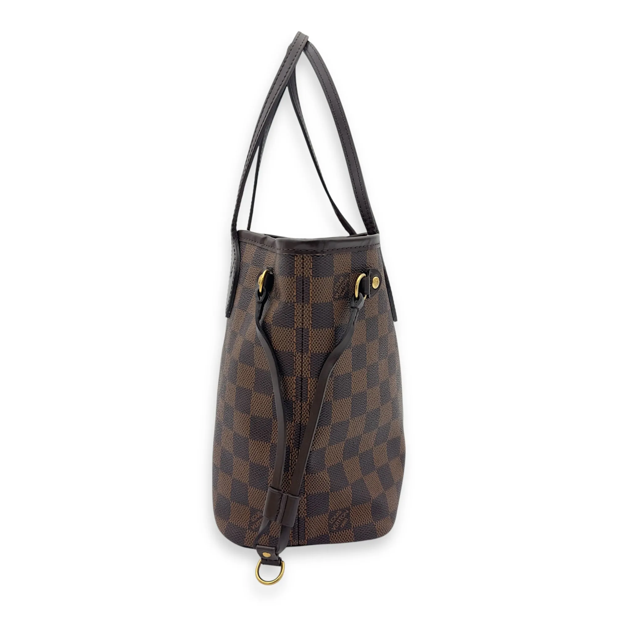 Neverfull PM Brown Tote Bag in Coated Canvas, Gold hardware