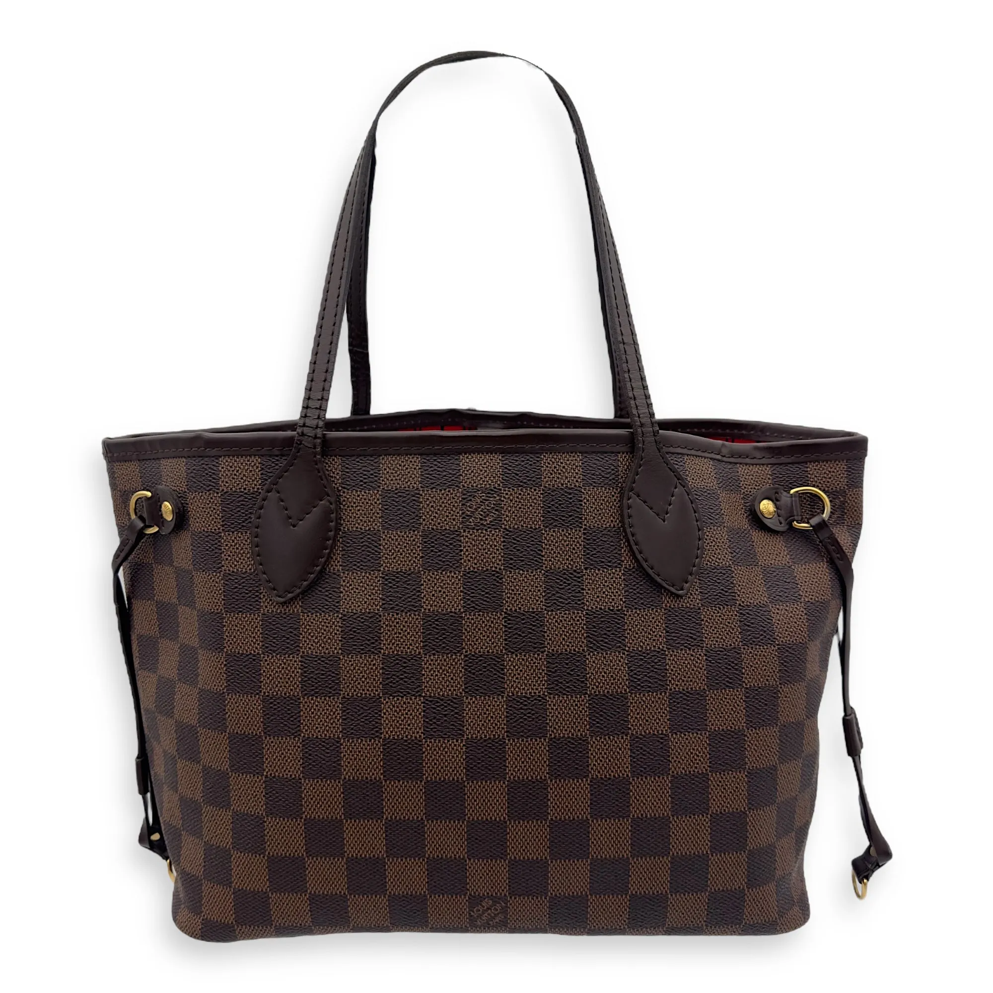 Neverfull PM Brown Tote Bag in Coated Canvas, Gold hardware