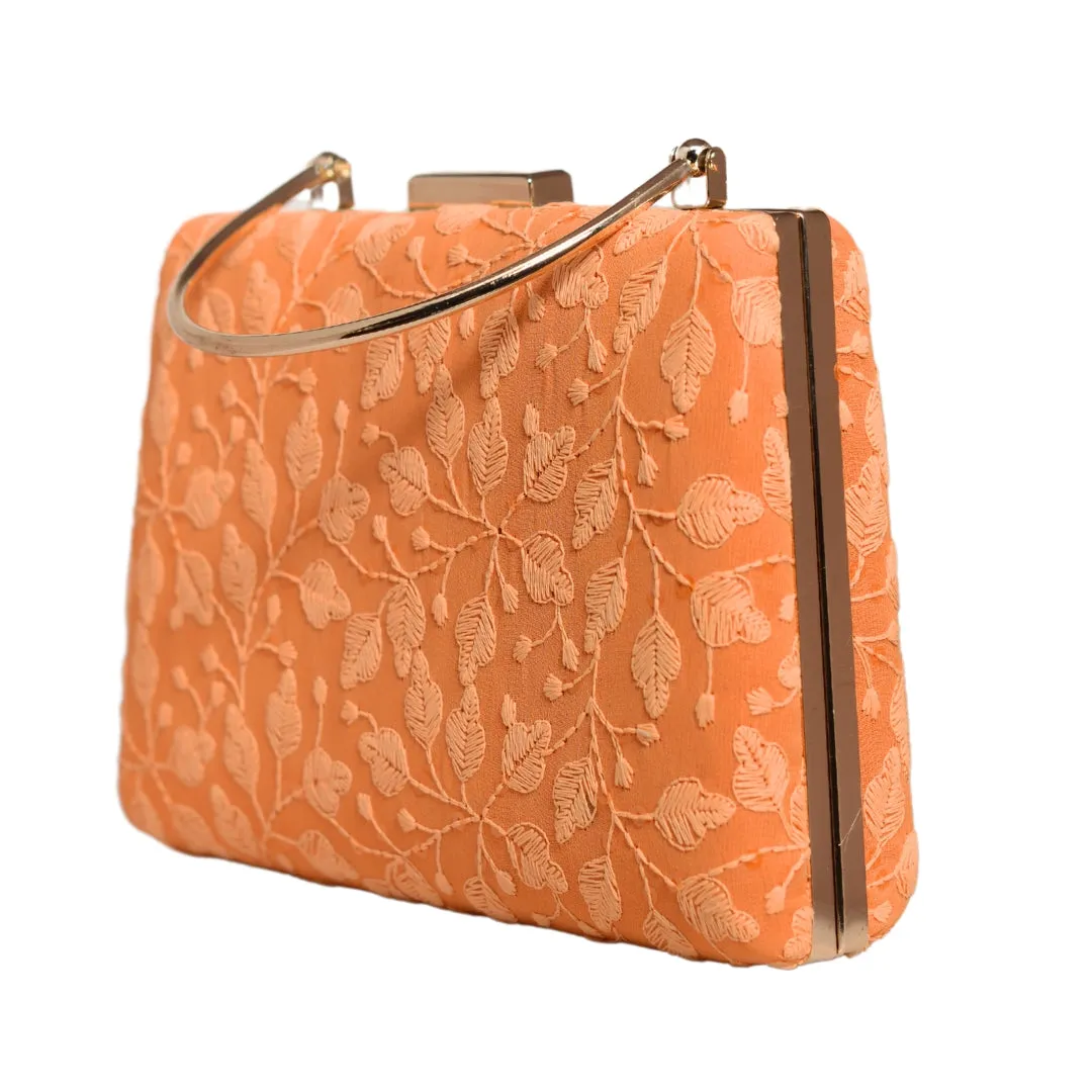 Orange Chikankari Embroidery Clutch