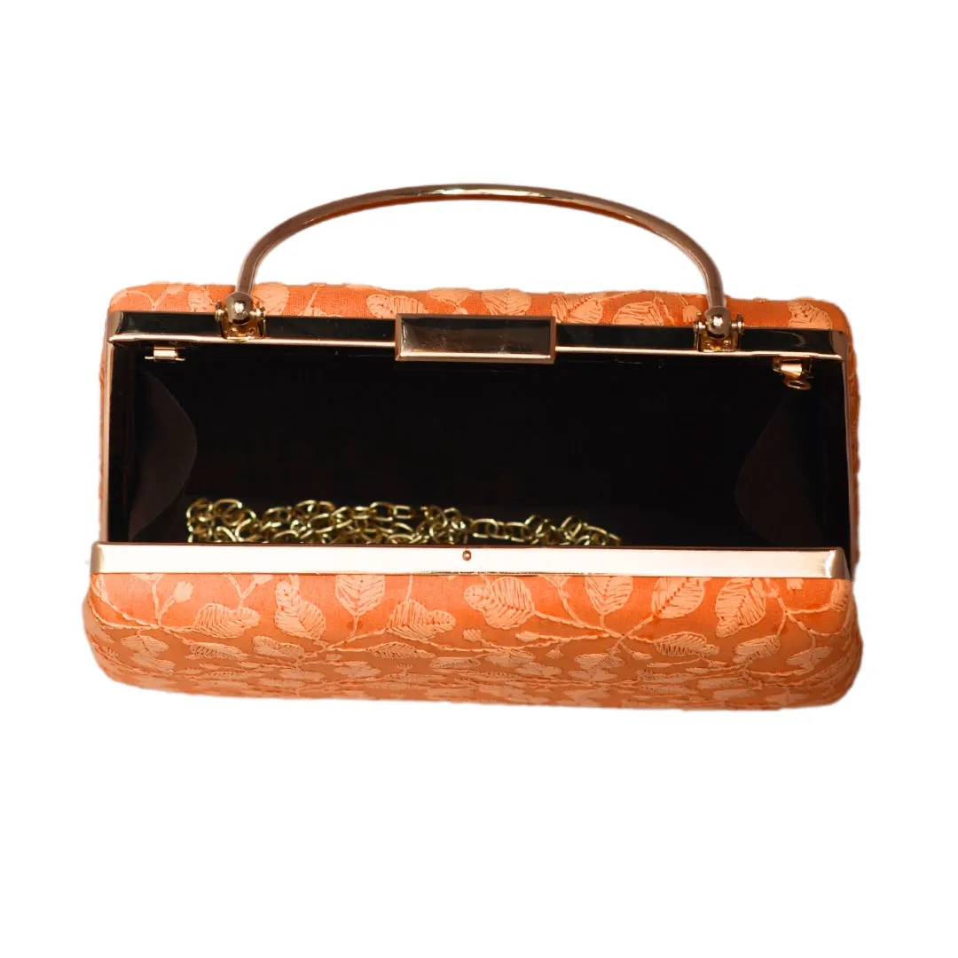 Orange Chikankari Embroidery Clutch