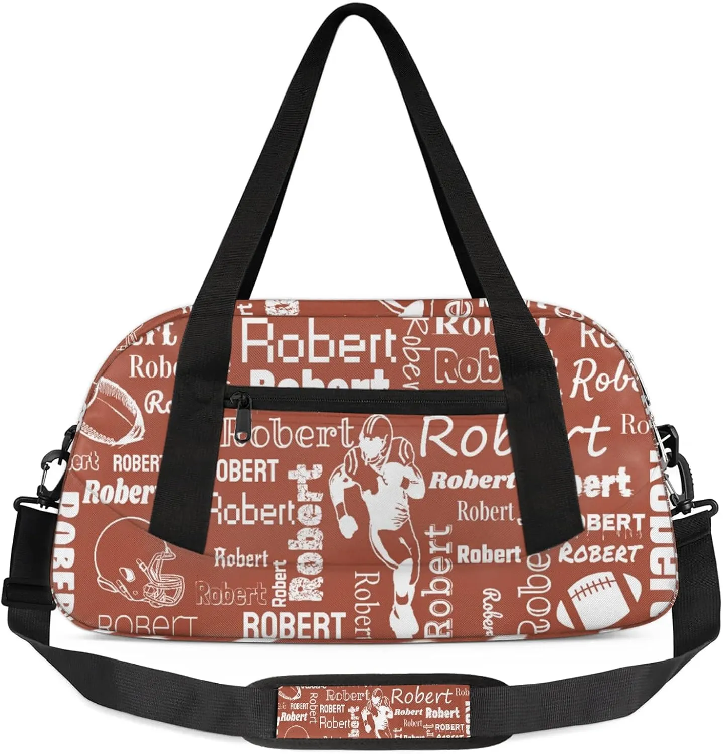 Personalized Football Sport Duffel Bag Custom Sports Bag Travel Overnight Shoulder Bags Customized Rugby Gifts for Women Men, Brown