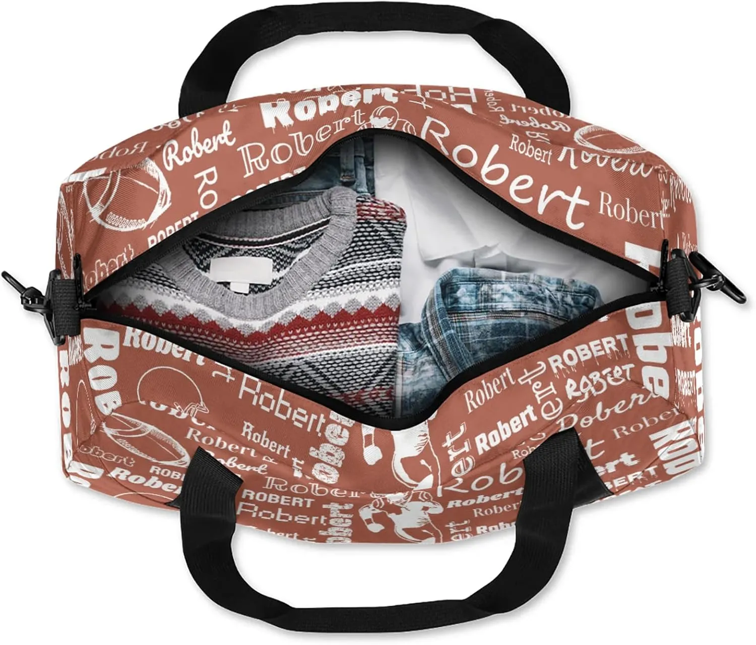 Personalized Football Sport Duffel Bag Custom Sports Bag Travel Overnight Shoulder Bags Customized Rugby Gifts for Women Men, Brown