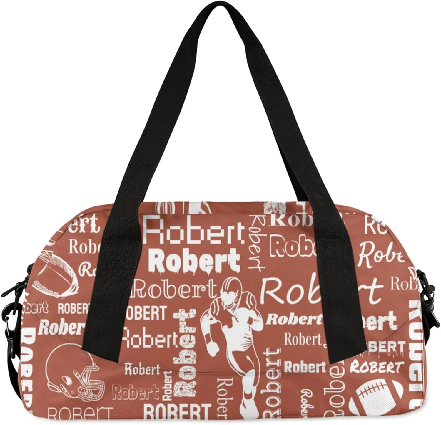 Personalized Football Sport Duffel Bag Custom Sports Bag Travel Overnight Shoulder Bags Customized Rugby Gifts for Women Men, Brown