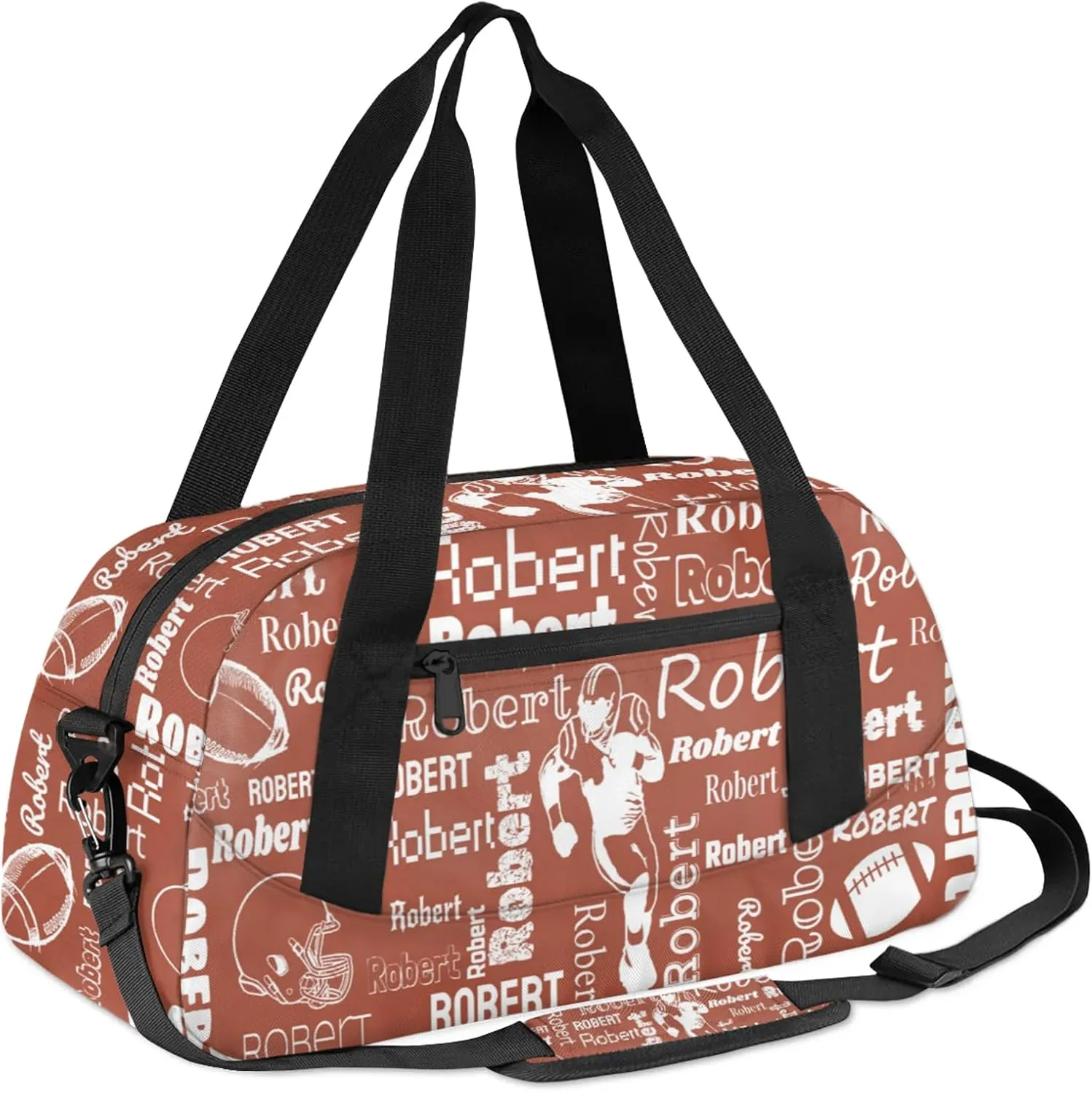 Personalized Football Sport Duffel Bag Custom Sports Bag Travel Overnight Shoulder Bags Customized Rugby Gifts for Women Men, Brown