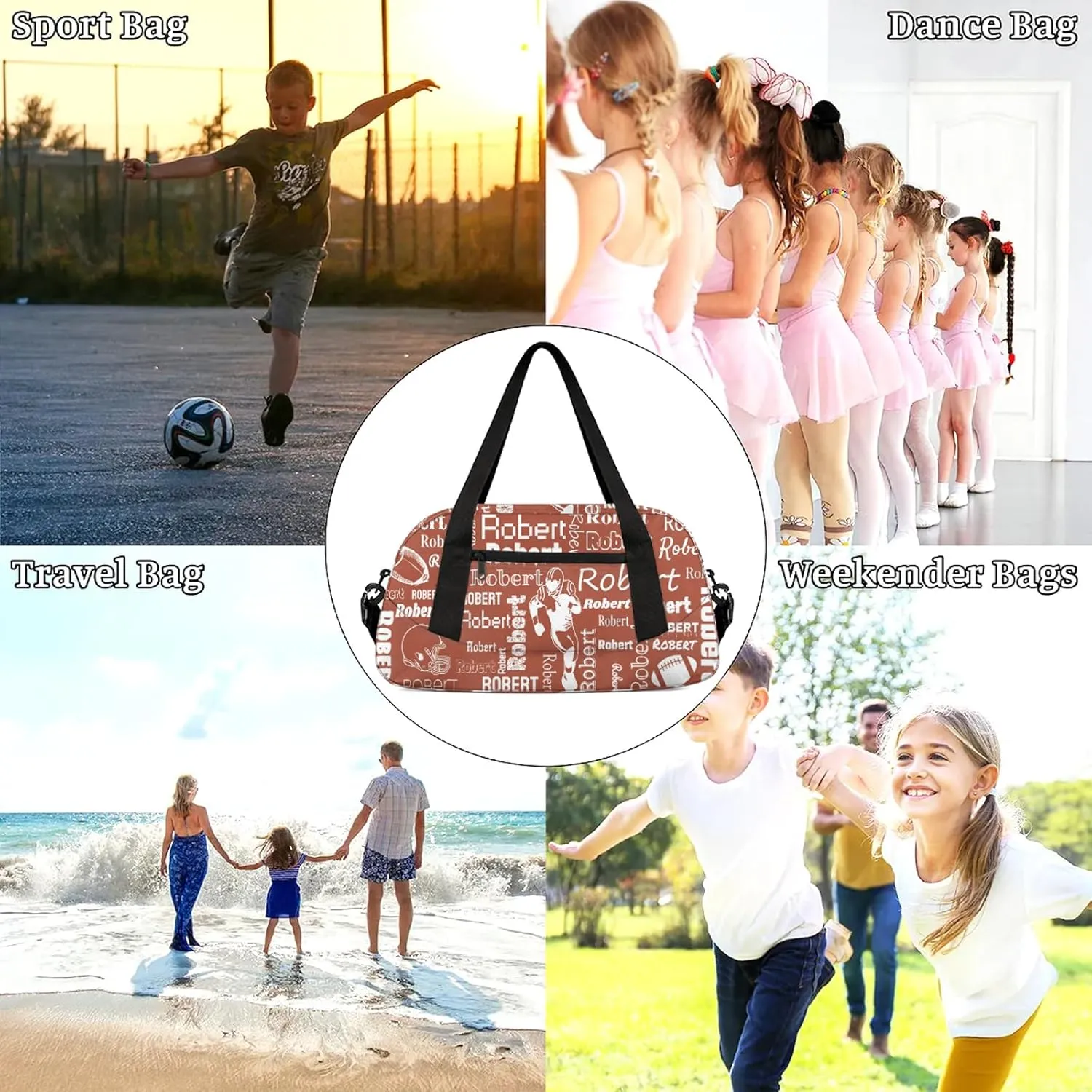 Personalized Football Sport Duffel Bag Custom Sports Bag Travel Overnight Shoulder Bags Customized Rugby Gifts for Women Men, Brown
