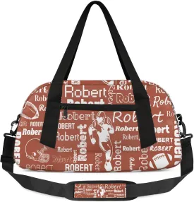 Personalized Football Sport Duffel Bag Custom Sports Bag Travel Overnight Shoulder Bags Customized Rugby Gifts for Women Men, Brown