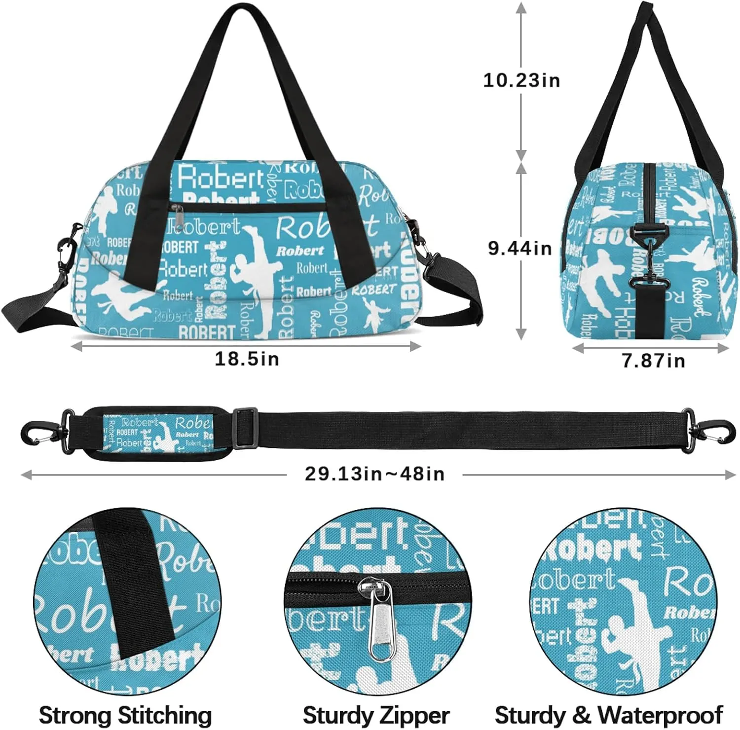 Personalized Karate Sport Duffel Bag Custom Sports Bag Travel Overnight Shoulder Bags Customized Gifts for Women Men Martial Art, Blue