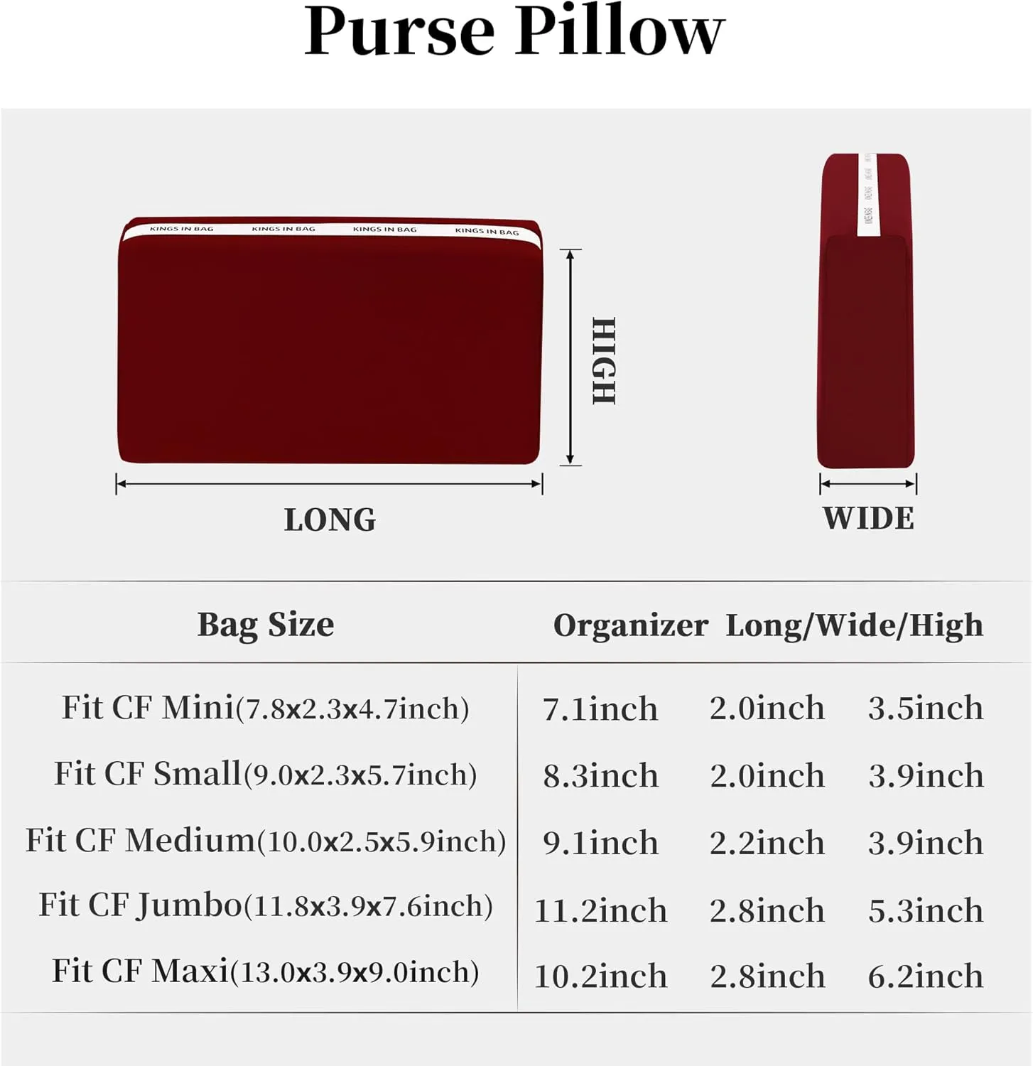 Pillow Inserts for Medium Classic Handbag, Bag Shaper Fits for Chanel Classic Flap Bag, Lightweight Memory Foam Pillows with Soft Satin (Ruby, CF Medium)