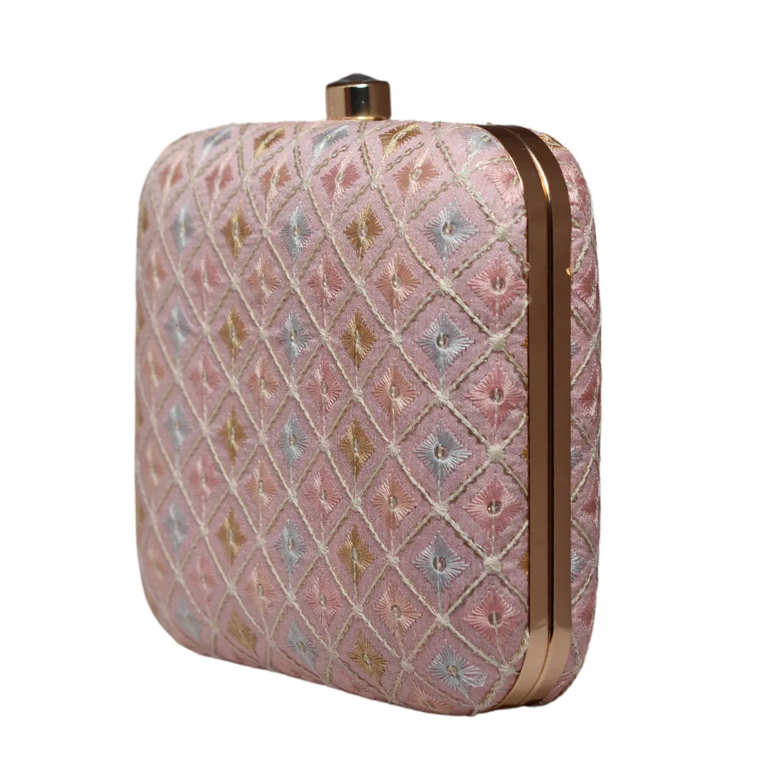 Pink Threadwork Embroidery Party Clutch