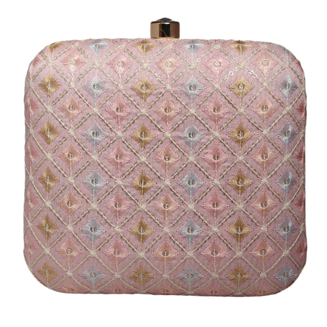 Pink Threadwork Embroidery Party Clutch