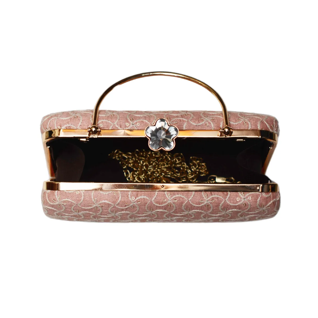 Pink Wavy Lines Pattern Embroidery Clutch