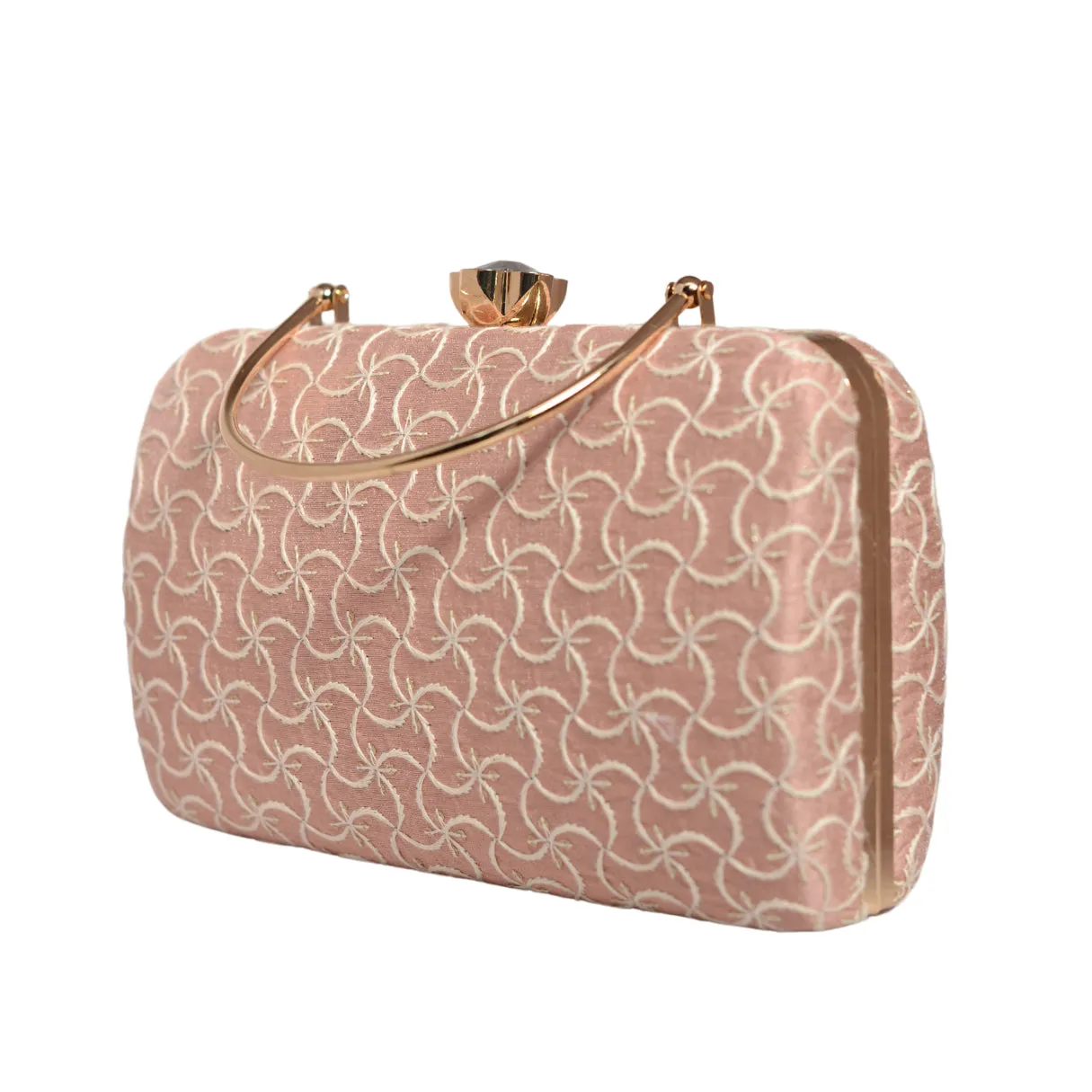 Pink Wavy Lines Pattern Embroidery Clutch