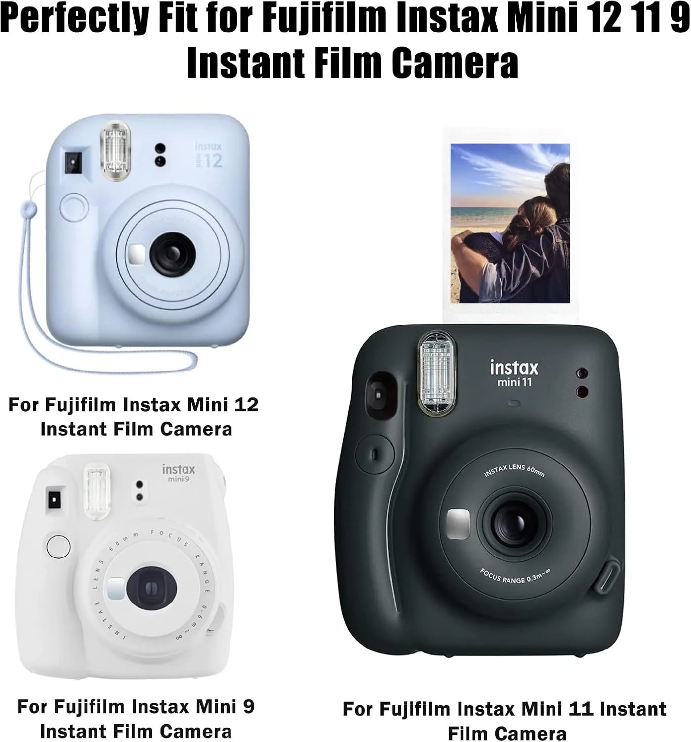 Protective Case for Fujifilm Instax Mini 11 12 9 Instant Camera, Premium PU Leather Bag Cover with Removable Strap, Camera Case with Mini Photo Album, The Album for Fujifilm Instax CamreaBlack