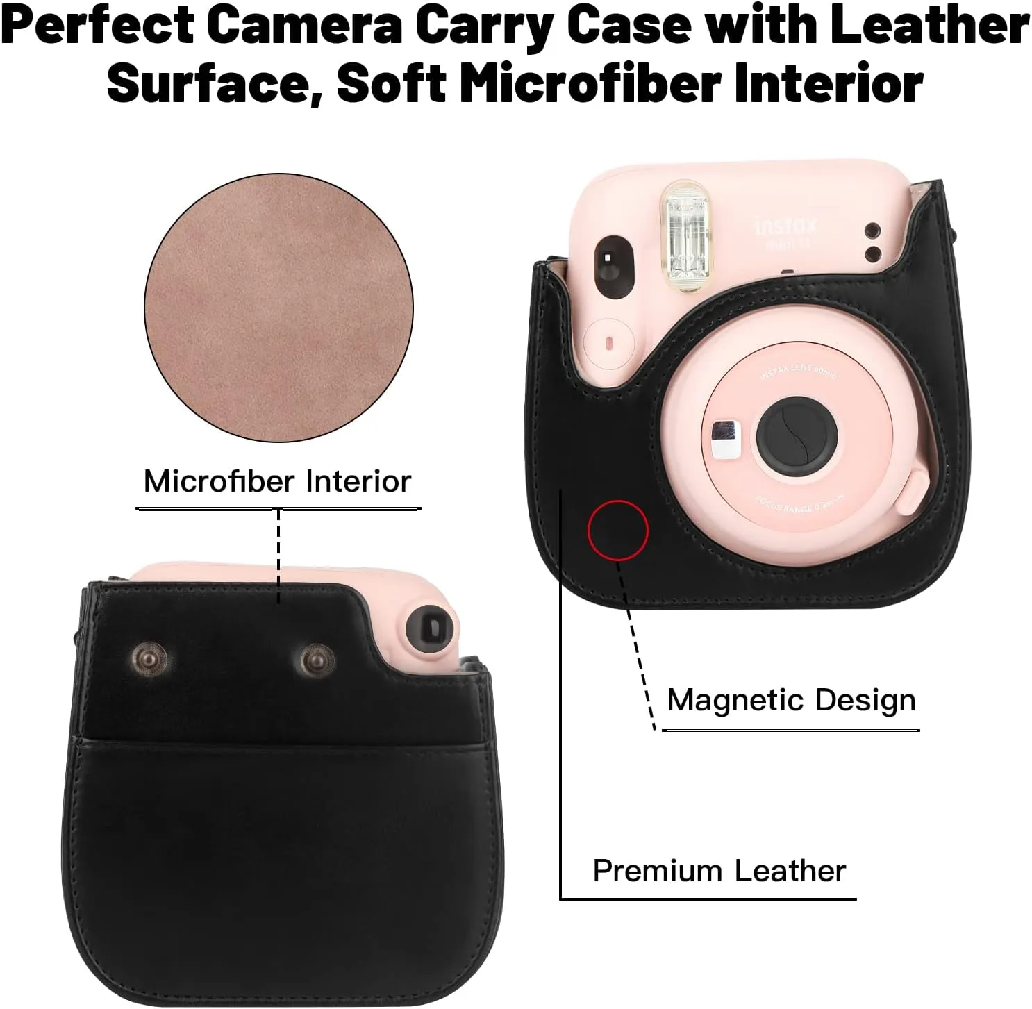 Protective Case for Fujifilm Instax Mini 11 12 9 Instant Camera, Premium PU Leather Bag Cover with Removable Strap, Camera Case with Mini Photo Album, The Album for Fujifilm Instax CamreaBlack