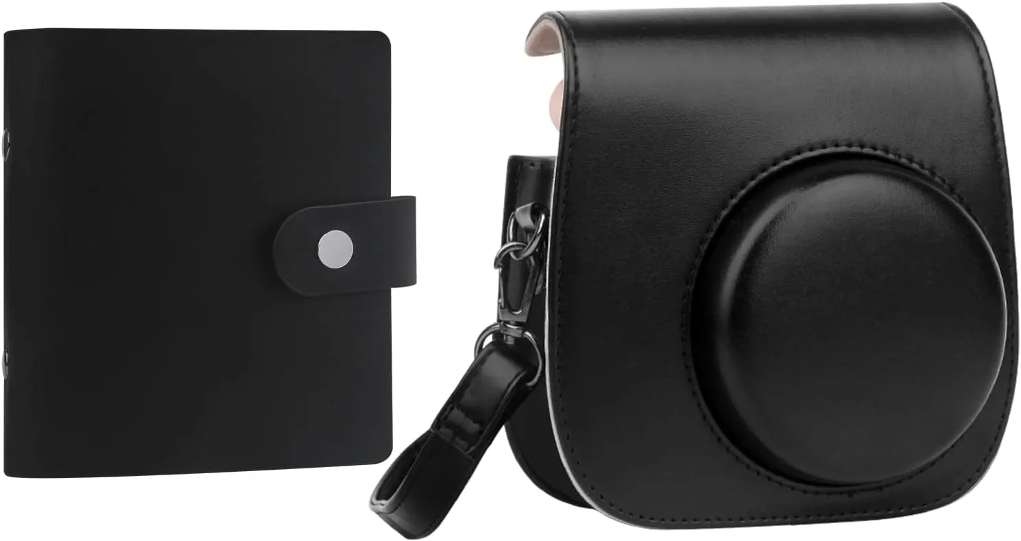 Protective Case for Fujifilm Instax Mini 11 12 9 Instant Camera, Premium PU Leather Bag Cover with Removable Strap, Camera Case with Mini Photo Album, The Album for Fujifilm Instax CamreaBlack