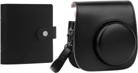 Protective Case for Fujifilm Instax Mini 11 12 9 Instant Camera, Premium PU Leather Bag Cover with Removable Strap, Camera Case with Mini Photo Album, The Album for Fujifilm Instax CamreaBlack