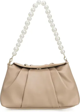 PU Clutch Handbag for Women Evening Bag Formal Dressy Purse with Pearl Strap