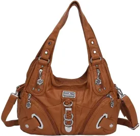 Punk Crossbody Tote Bags for Women Faux Leather Hobo Rivet Bag