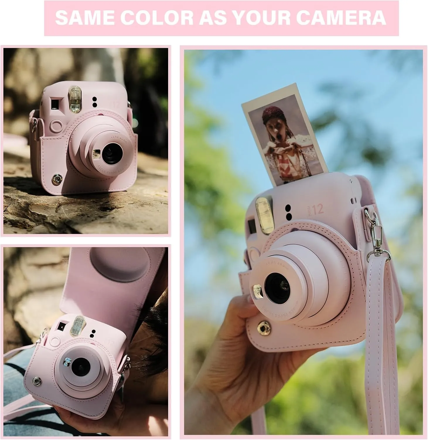 Rieibi Camera Case Compatible with Fuji Instax Mini 12 -MINI 12 Carry Case for Fujifilm Instax Mini 12 Instant Camera - Fuji mini 12 Bag Cover with Strap - Blossom Pink