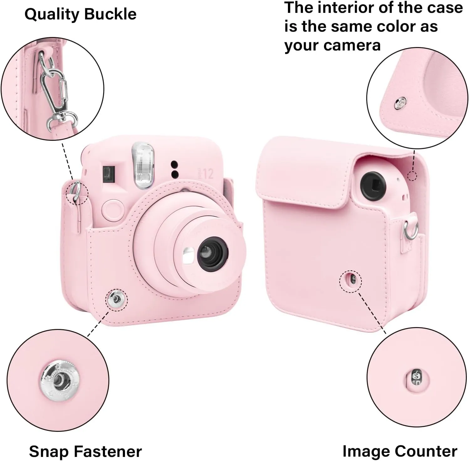 Rieibi Camera Case Compatible with Fuji Instax Mini 12 -MINI 12 Carry Case for Fujifilm Instax Mini 12 Instant Camera - Fuji mini 12 Bag Cover with Strap - Blossom Pink