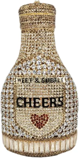 RomanticDesign Champagne Bottle Rhinestone Clutch for Women Glitter Crystal Evening Handbag Party Cocktail Wedding Purse