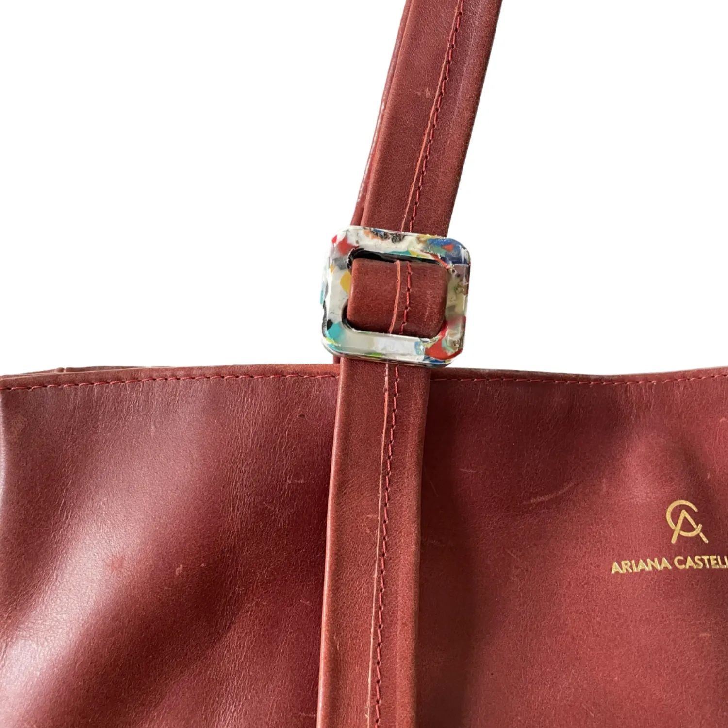 Scarlet Red Repurposed Leather Adjustable Tote Laptop Bag