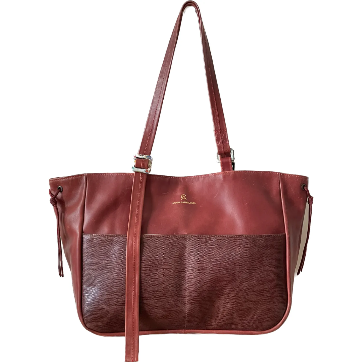 Scarlet Red Repurposed Leather Adjustable Tote Laptop Bag