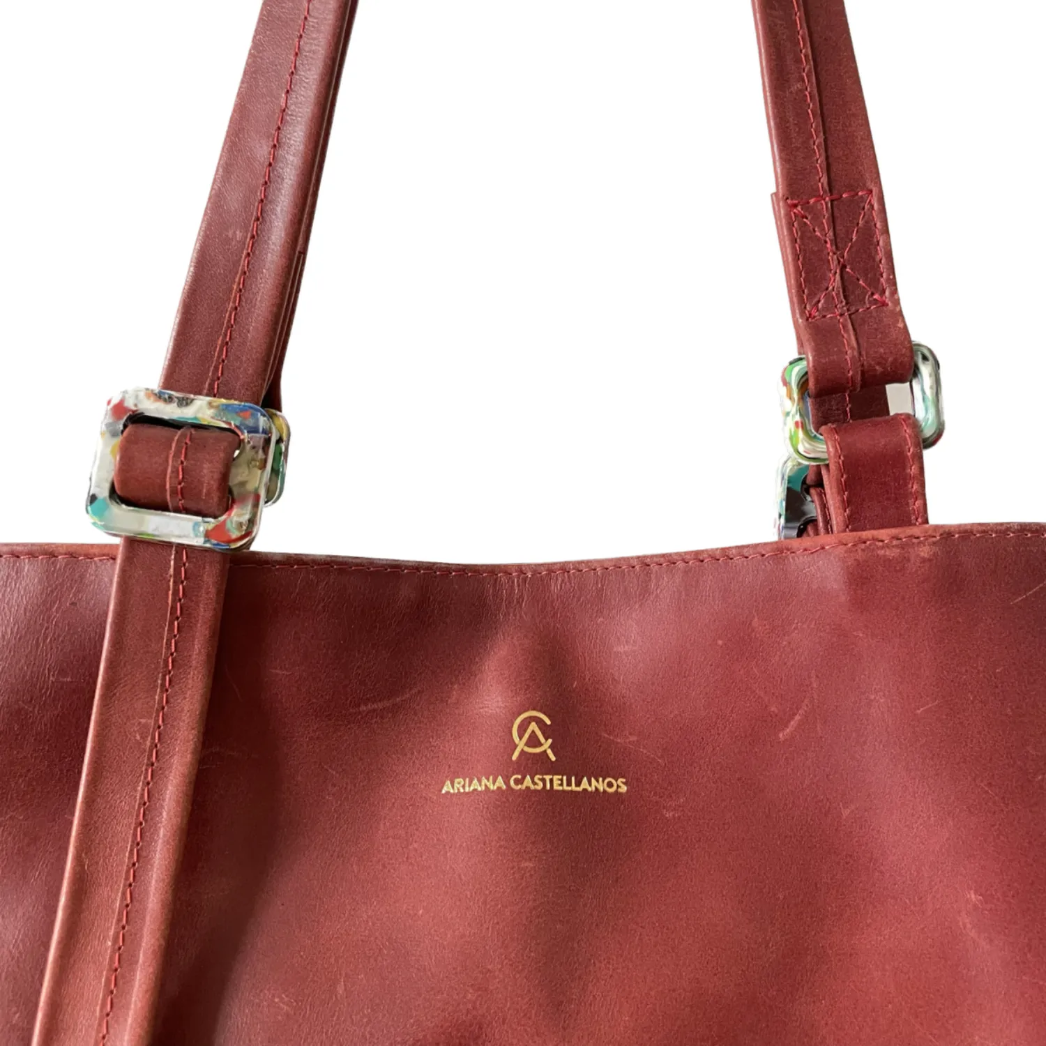 Scarlet Red Repurposed Leather Adjustable Tote Laptop Bag