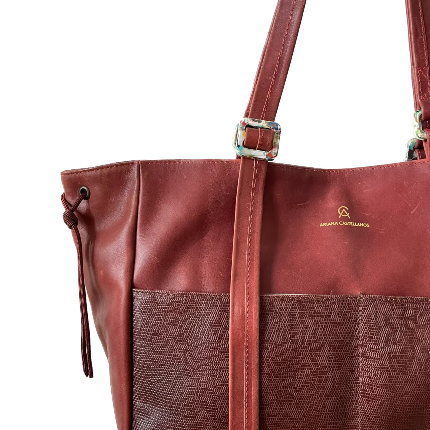 Scarlet Red Repurposed Leather Adjustable Tote Laptop Bag