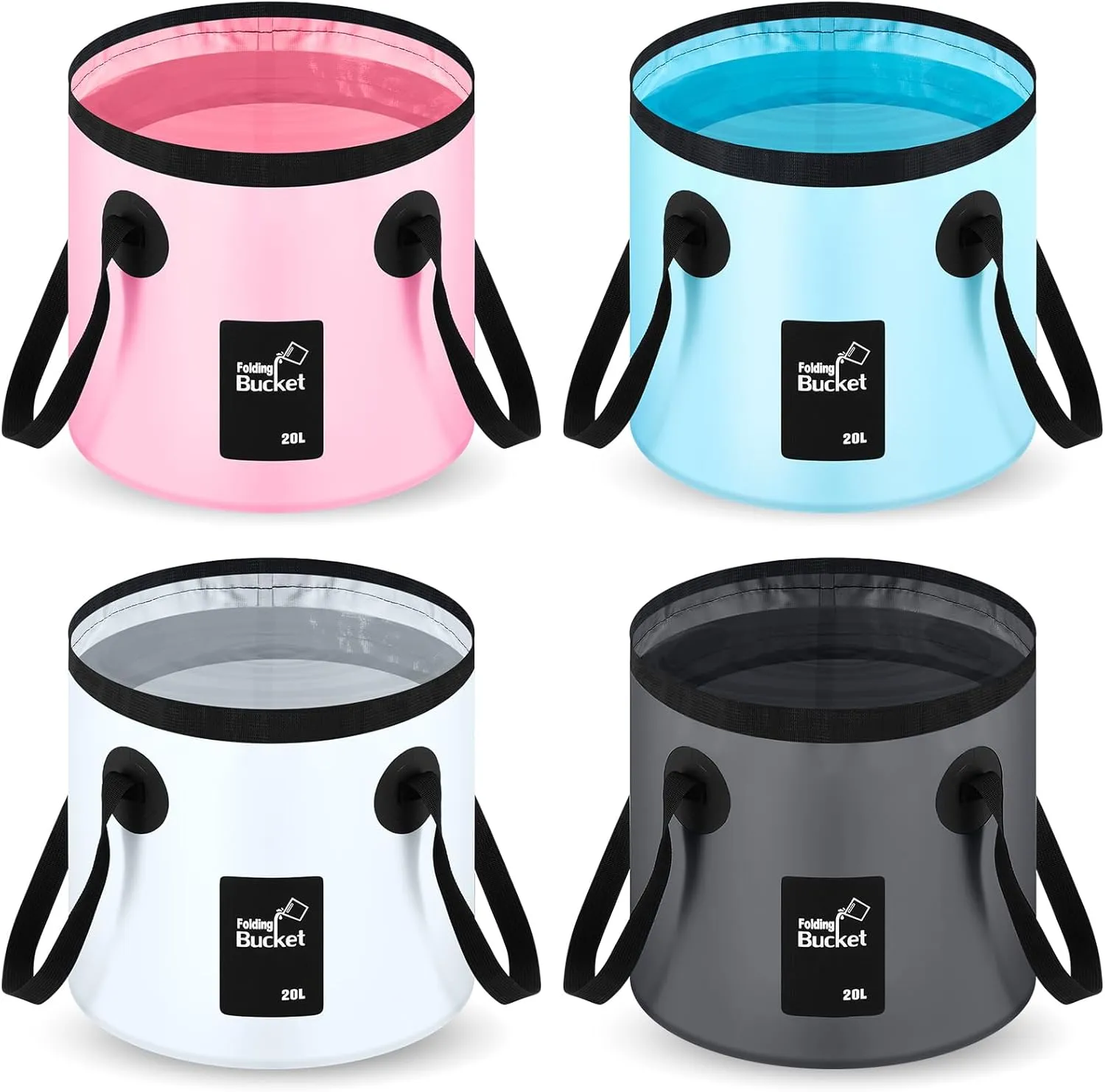 Tessco 4 Pcs 20L Collapsible Bucket with Handle 5 Gallon Portable Collapsible Folding Bucket Foldable Water Container for Camping Hiking Fishing Car Washing