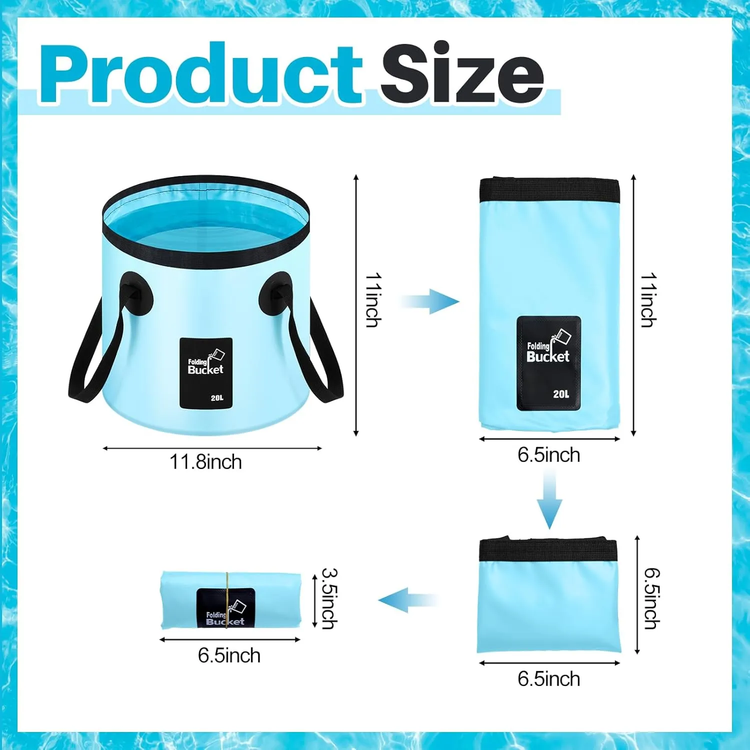 Tessco 4 Pcs 20L Collapsible Bucket with Handle 5 Gallon Portable Collapsible Folding Bucket Foldable Water Container for Camping Hiking Fishing Car Washing