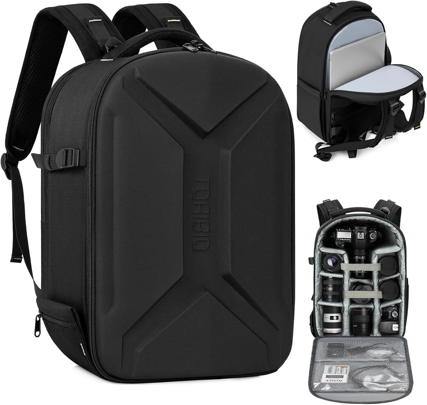 TORIBIO Hardshell Camera Backpack, DSLR/SLR/Mirrorless Photography Camera Bag, Waterproof Camera Case with Tripod Holder & 15.6" Laptop Compartment Compatible with Canon/Nikon/Sony, Black