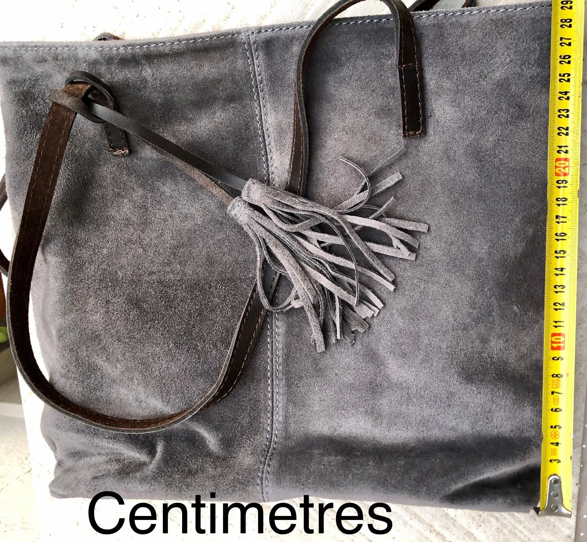 TOTE leather bag in GRAY . Genuine soft  natural suede. Grey genuine leather SHOPPER bag. Laptop bag, book or tablet bag in soft suede.