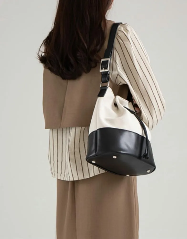 Trendy Bucket Bag for Women Vegan Leather Shoulder Bags Large Tote Purse Handbags Splicing Underarm Satchels 2025