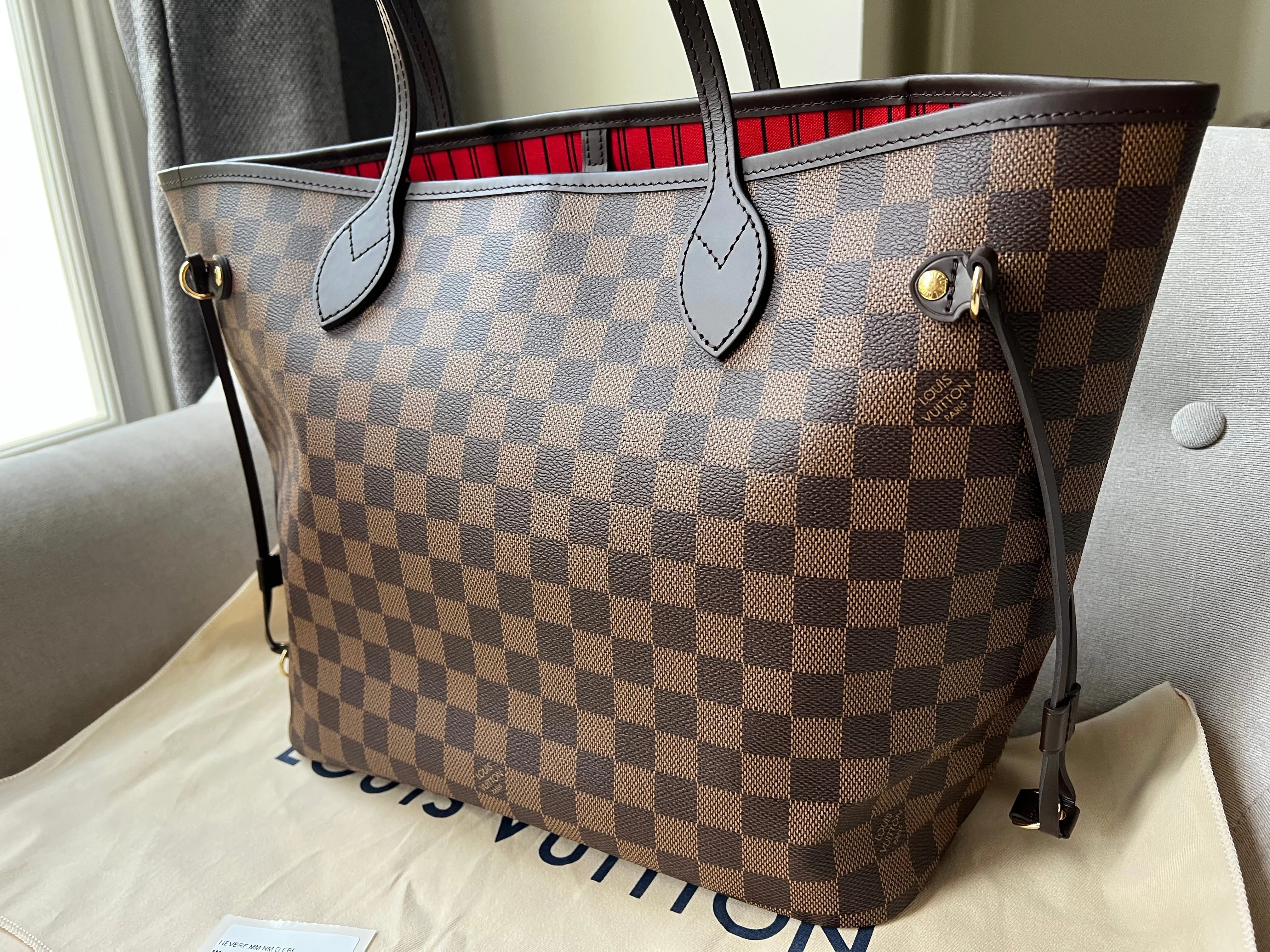 Trendy Inspired Louis Vuitton Neverfull Mm Damier Ebene Cherry Interior (rrp £1,410)