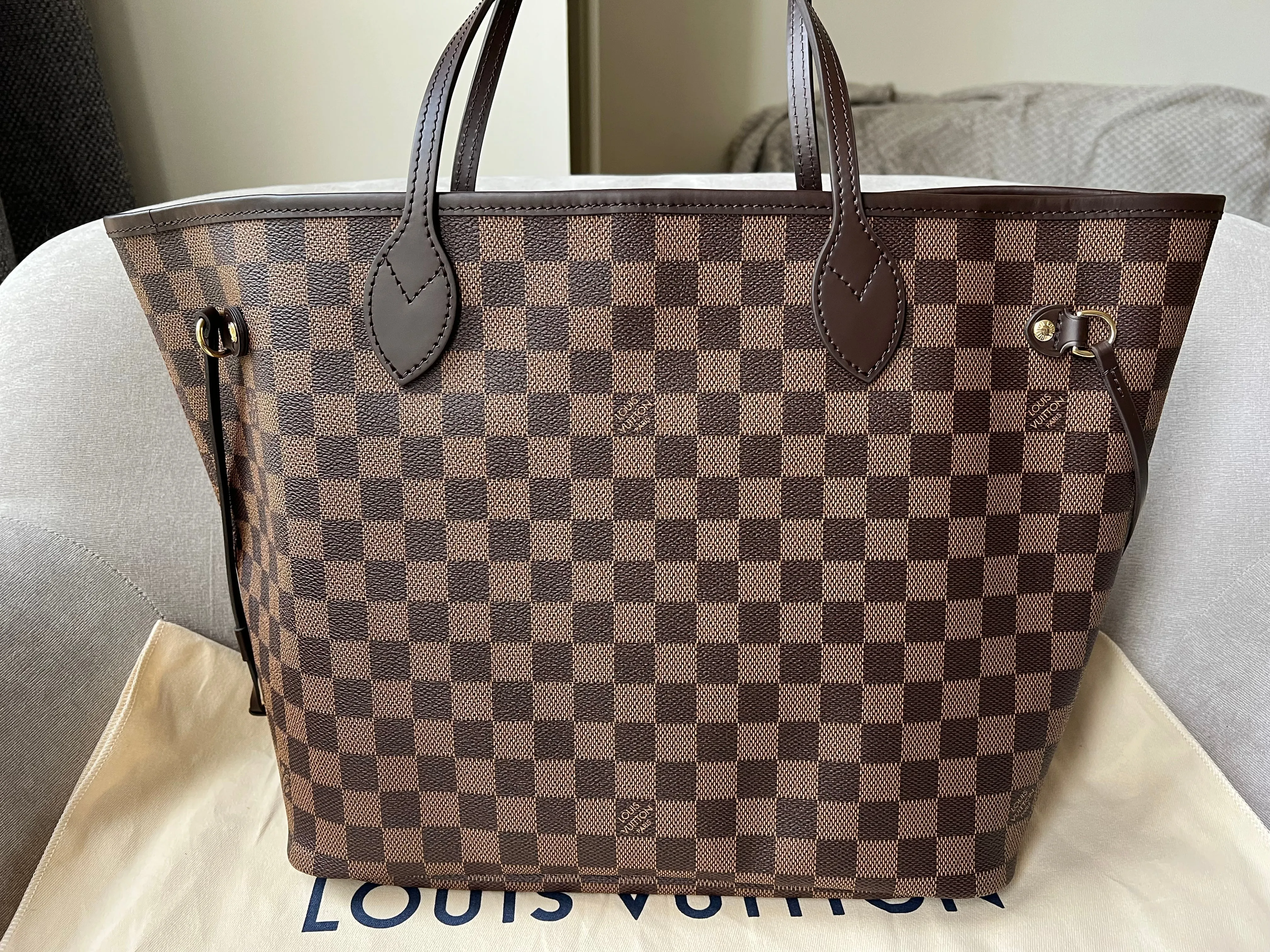 Trendy Inspired Louis Vuitton Neverfull Mm Damier Ebene Cherry Interior (rrp £1,410)