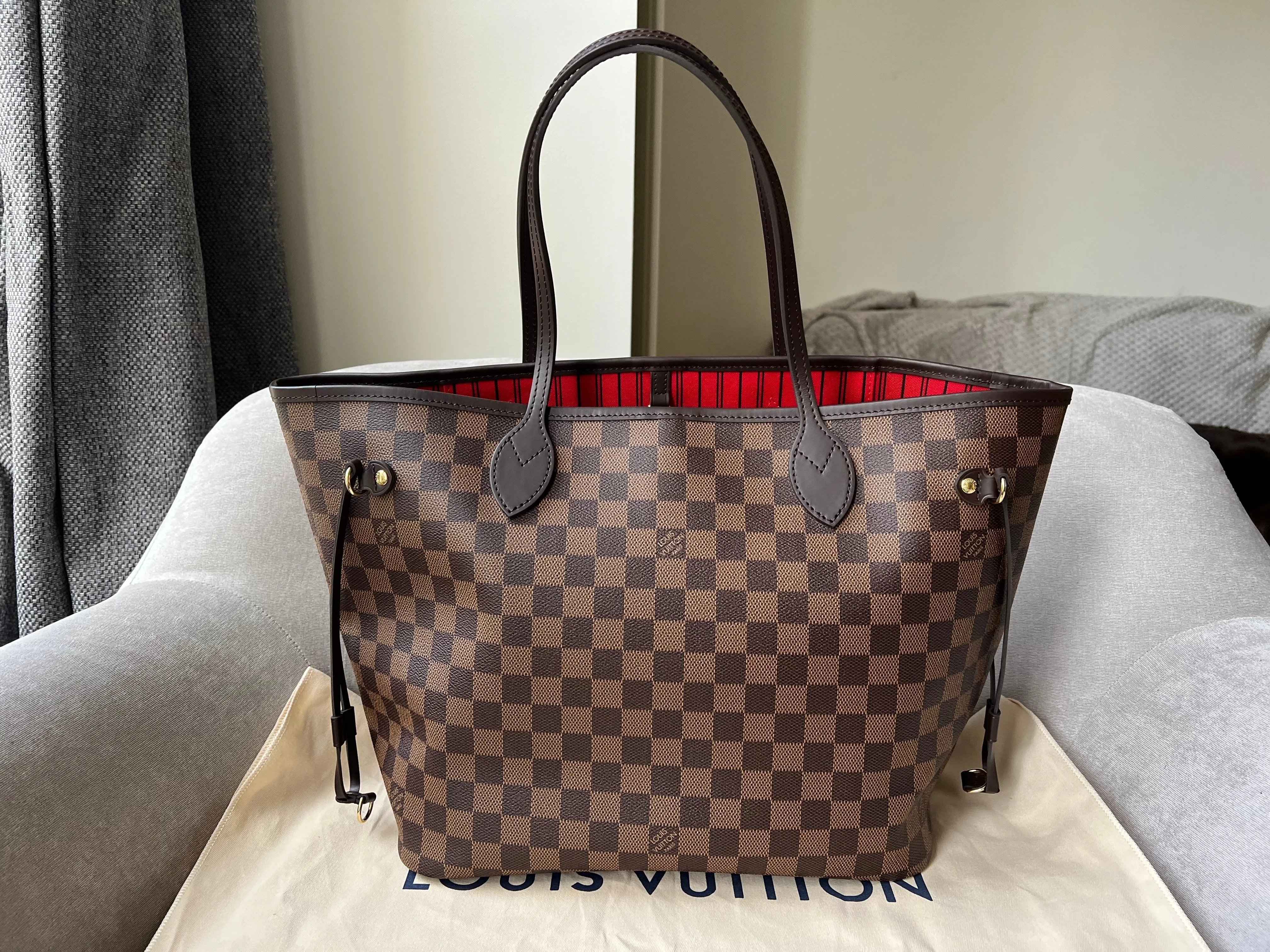 Trendy Inspired Louis Vuitton Neverfull Mm Damier Ebene Cherry Interior (rrp £1,410)