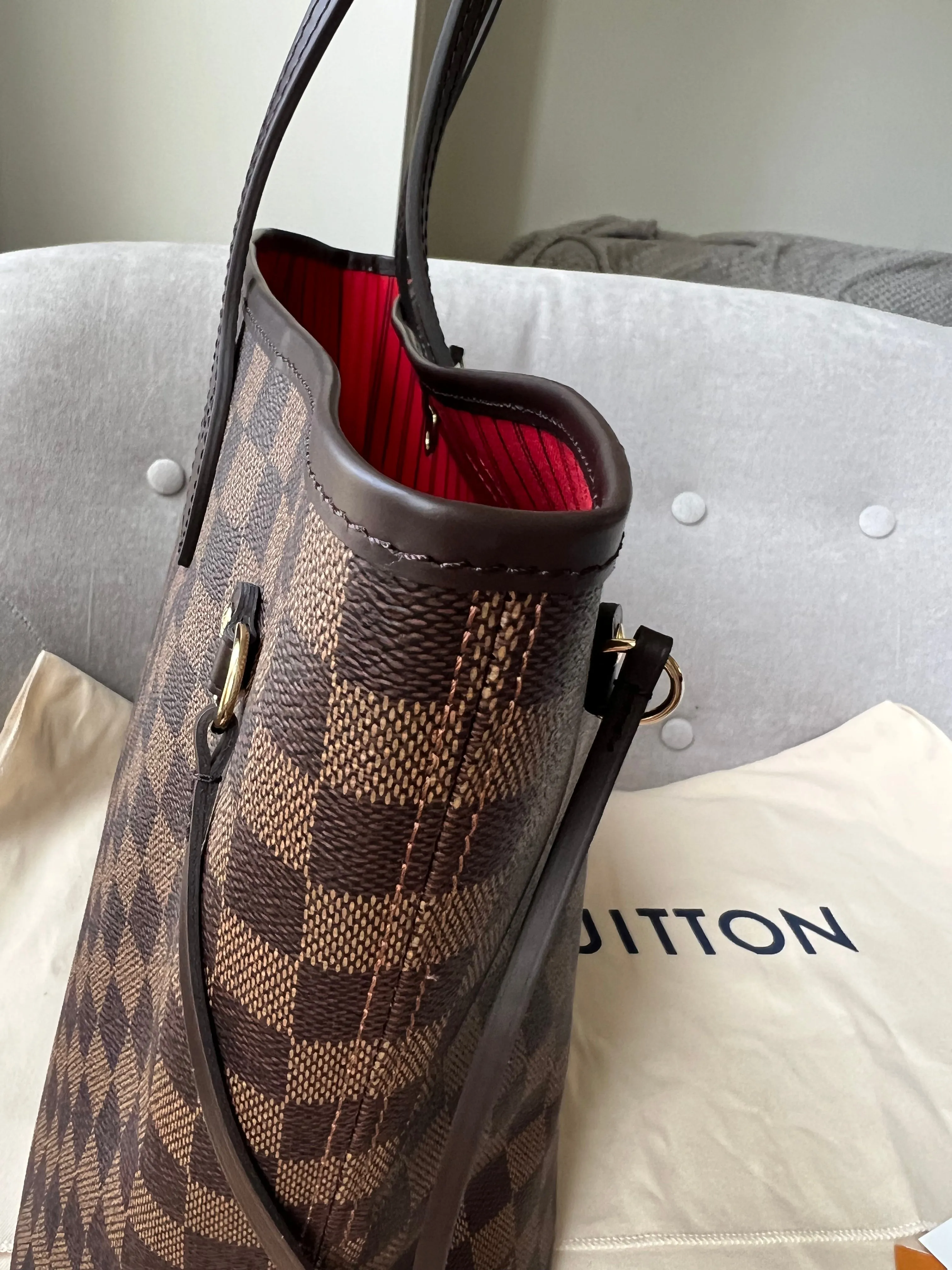 Trendy Inspired Louis Vuitton Neverfull Mm Damier Ebene Cherry Interior (rrp £1,410)