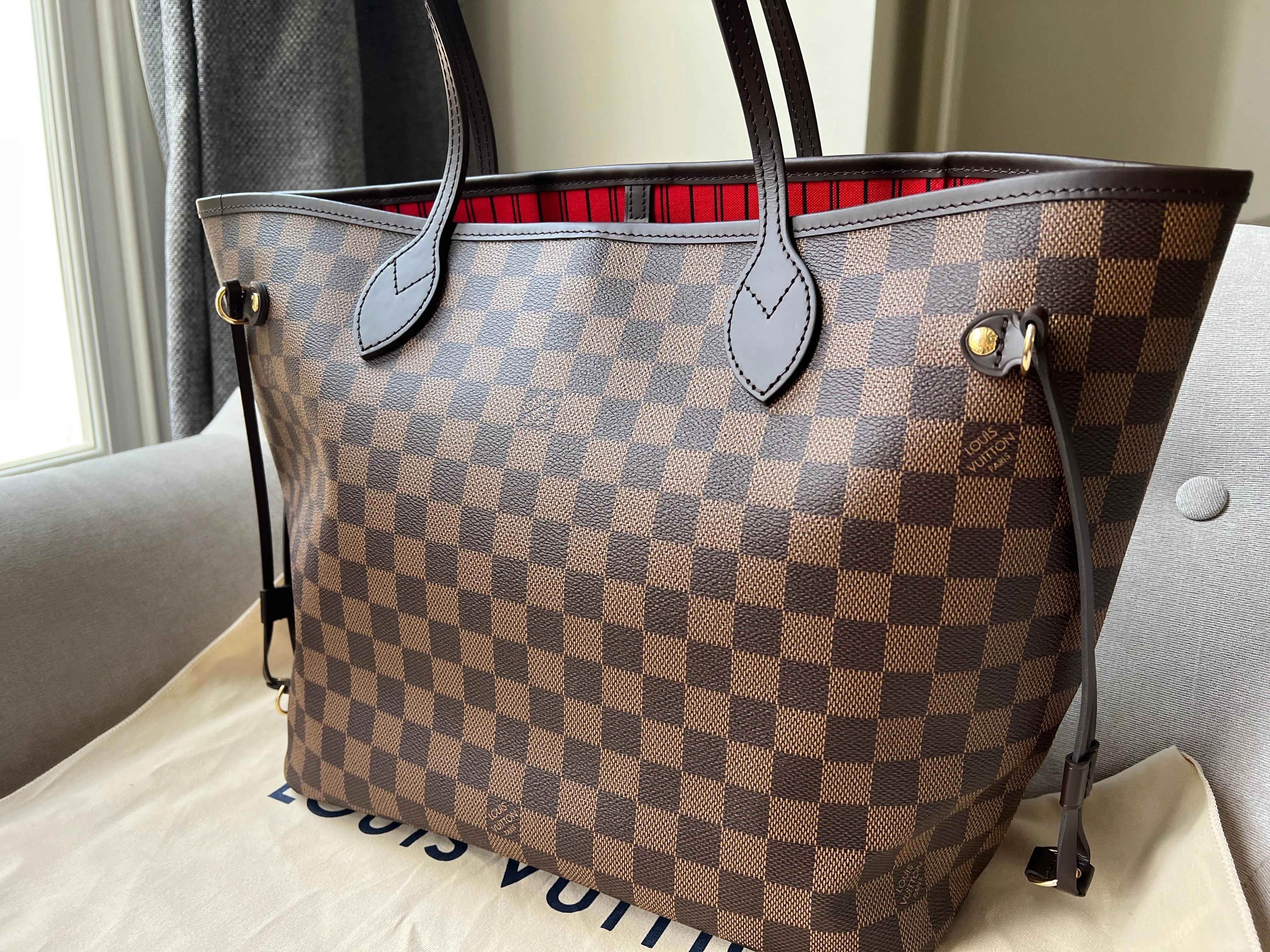 Trendy Inspired Louis Vuitton Neverfull Mm Damier Ebene Cherry Interior (rrp £1,410)