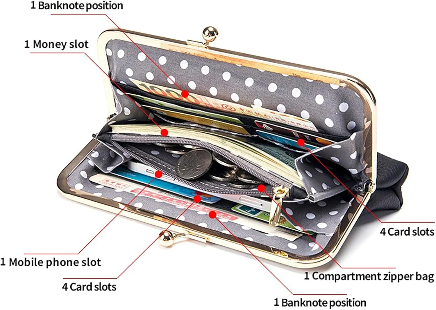 Vintage Kiss Lock Wallet for Women, Genuine Leather Multi-card Slots Card Holder Clutch Purse Travel Wallet (Blue)