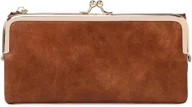Vintage Women Long Wallets Bifold Ladies Purse Clutch with Kiss Lock and Zip Coin Pocket
