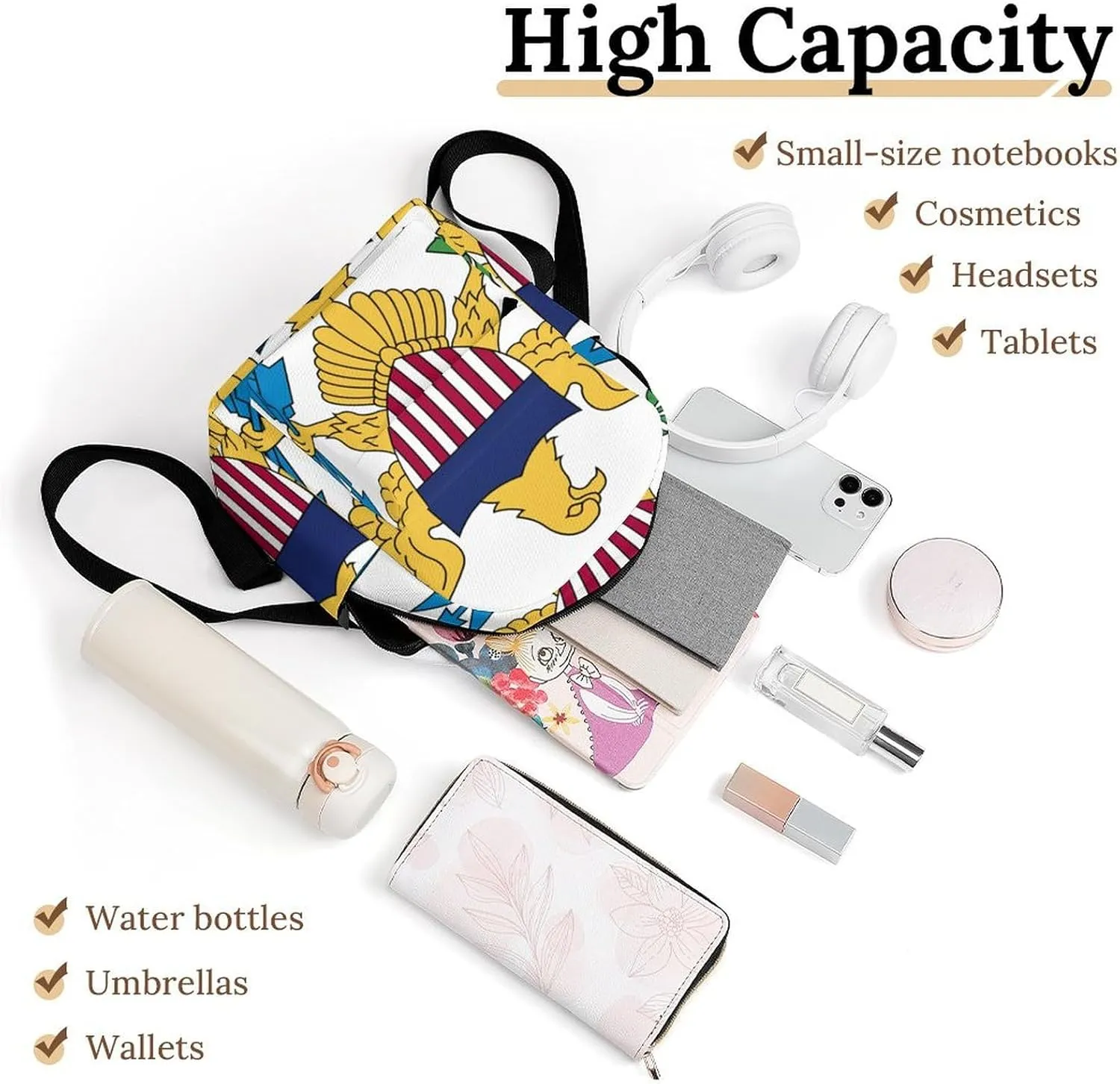 Virgin Islands Flag White Large Capacity All Print Casual Women's Waterproof Backpack