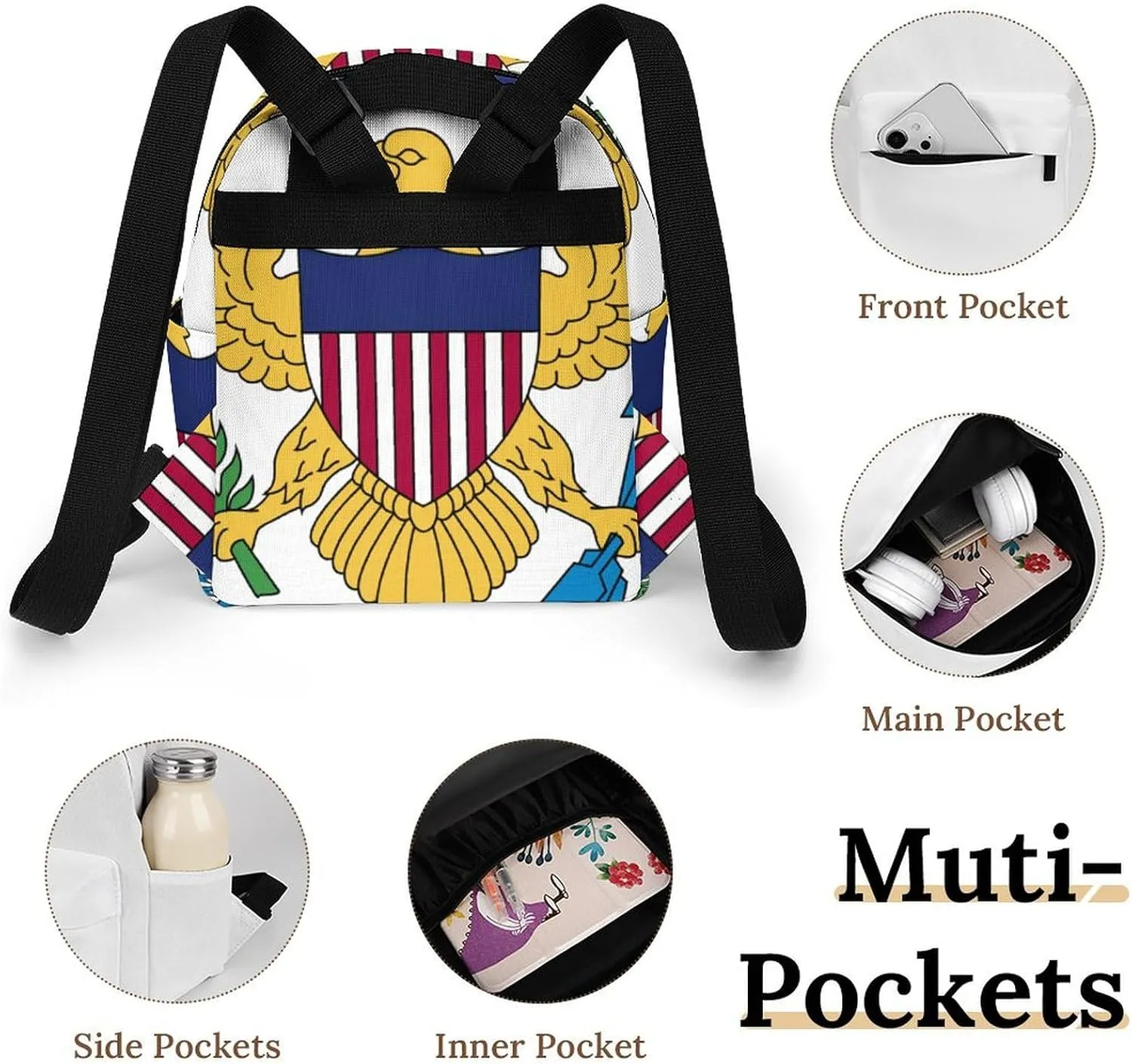 Virgin Islands Flag White Large Capacity All Print Casual Women's Waterproof Backpack