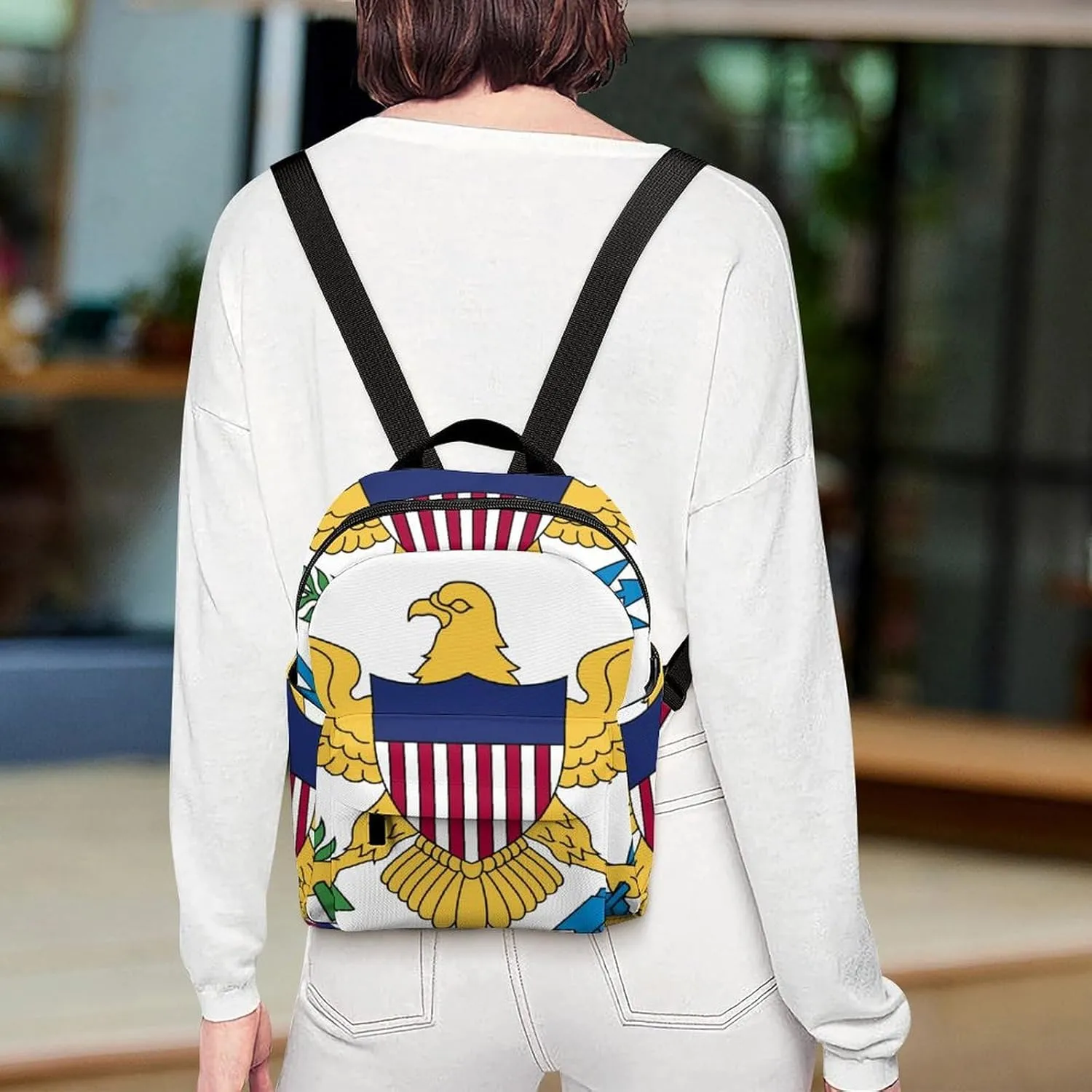 Virgin Islands Flag White Large Capacity All Print Casual Women's Waterproof Backpack