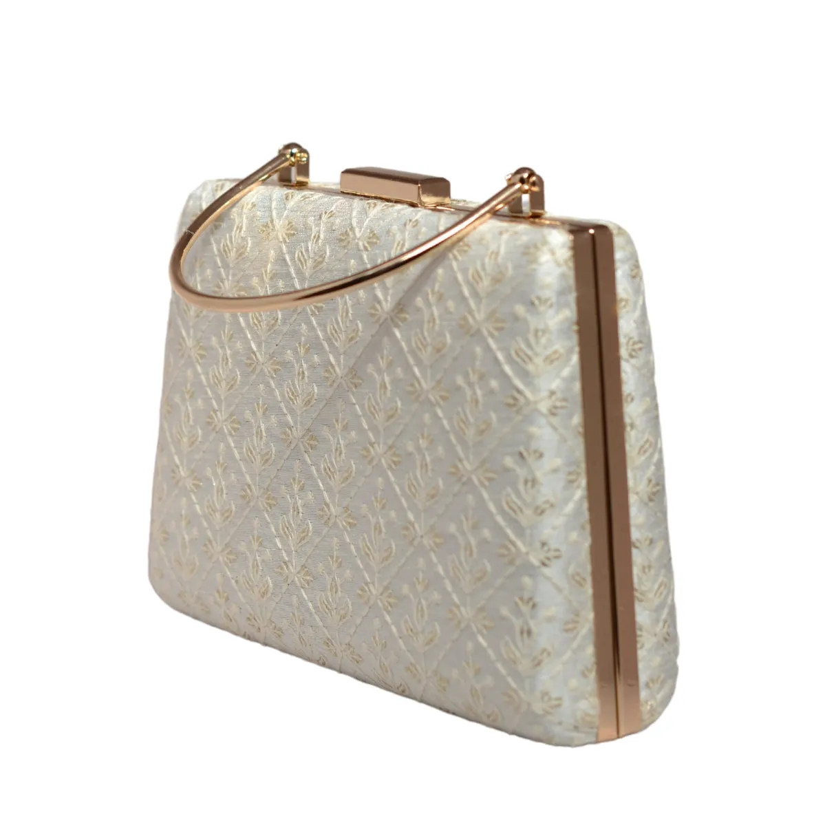 White Floral Checks Embroidery Clutch