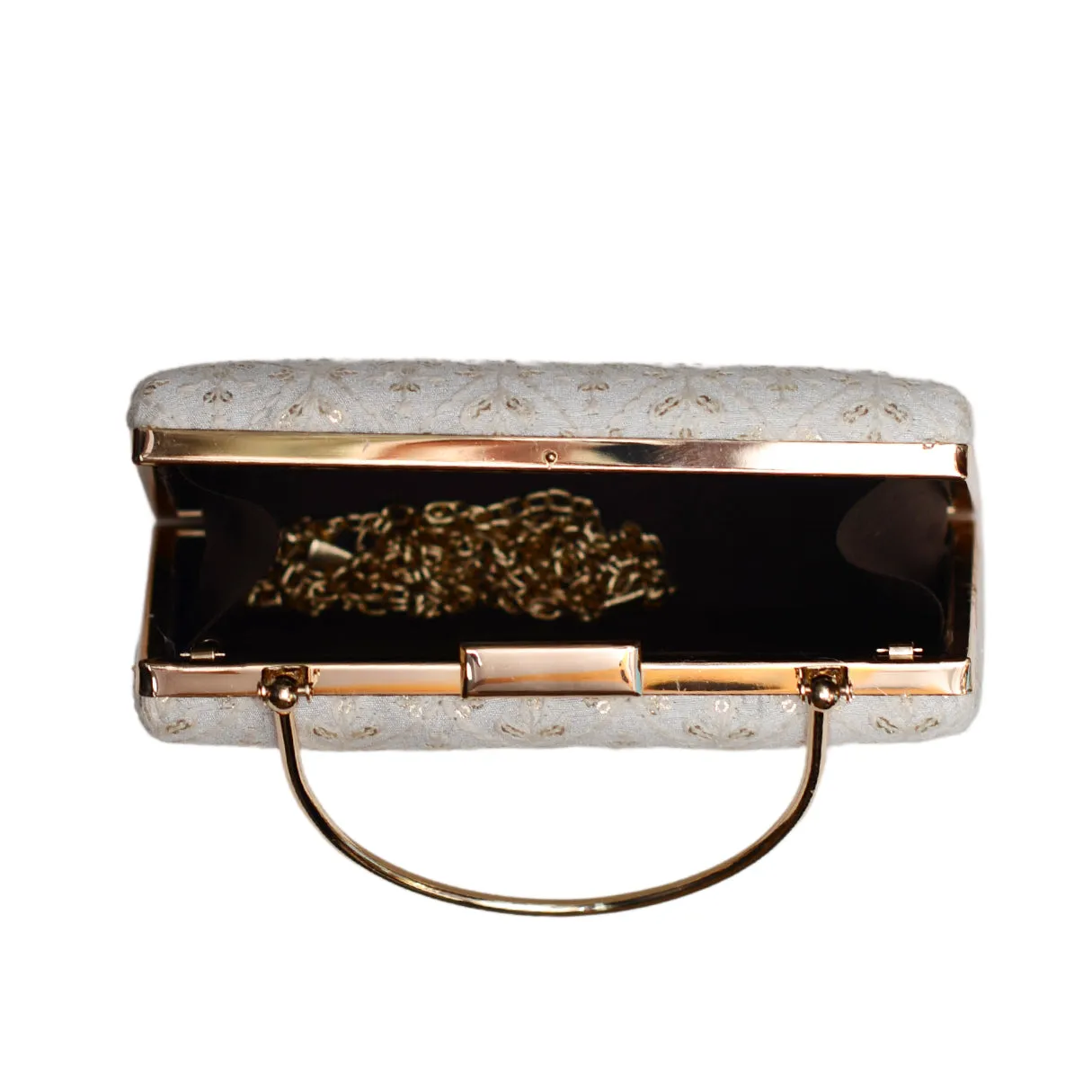 White Floral Checks Embroidery Clutch
