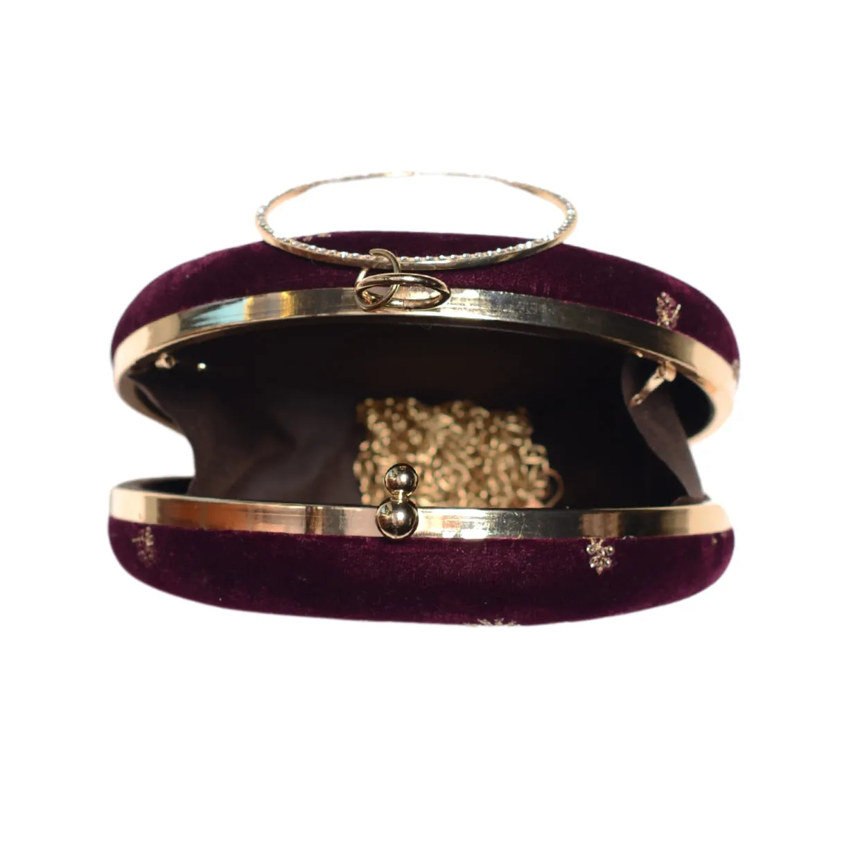 Wine Floral Sequins Embroidery Round Clutch