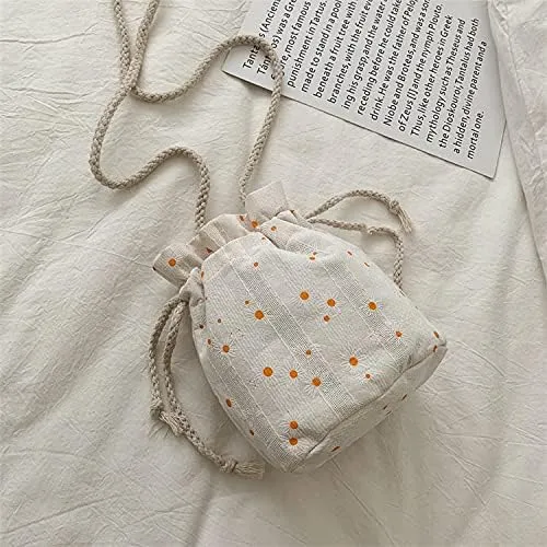 Women Kawaii Cherry Mini Messenger Bag Cutecore Aesthetic Bucket Bag Japanese Fairycore Crossbody Drawstring Bag (White,Small)
